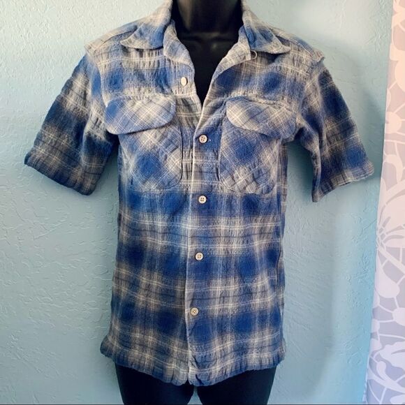 Pendleton Blue & Gray Wool Plaid Short Sleeve Board Shirt Size XS - Picture 2 of 10